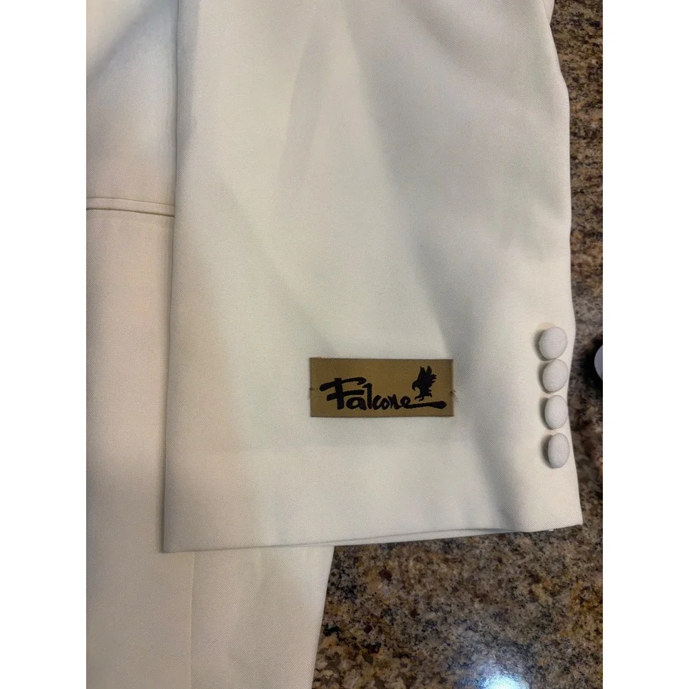 3 Piece Falcone Curtis Vested Suit 50L W45 Ivory‎ Polyester Formal Mens Raw Hem